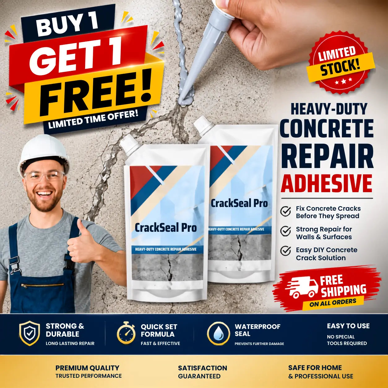 HEAVY-DUTY CONCRETE CRACK REPAIR ADHESIVE 200GM PACK OF 2